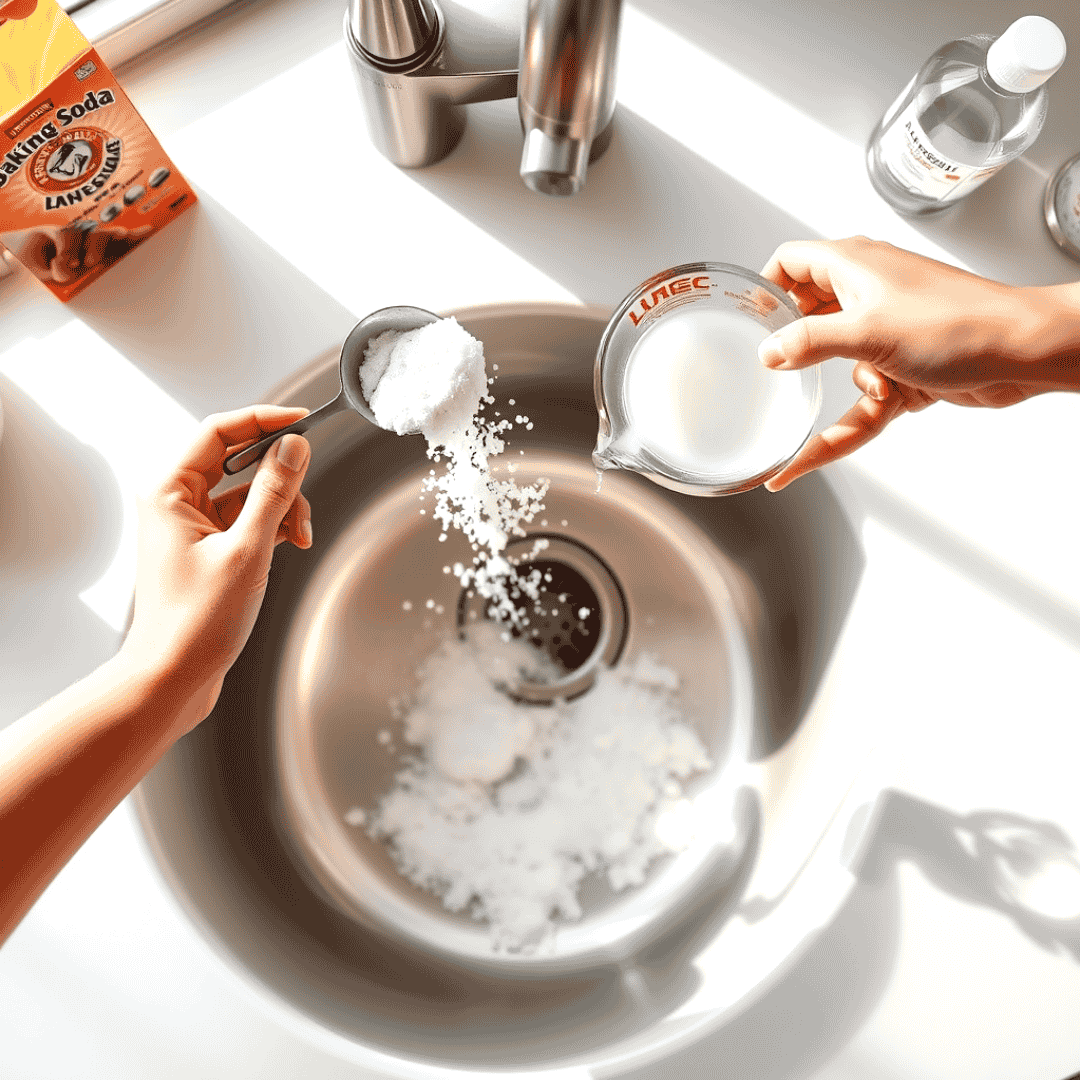 Pouring Baking Soda and Vinegar on your kitchen sink drain