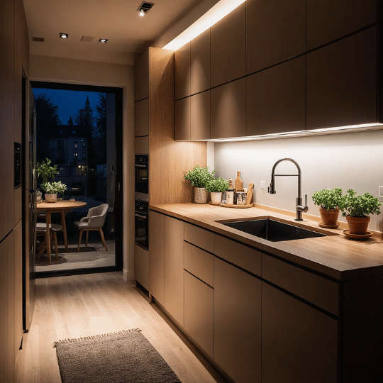 13. Create a Cozy Mood with Soft Lighting Small Kitchen
