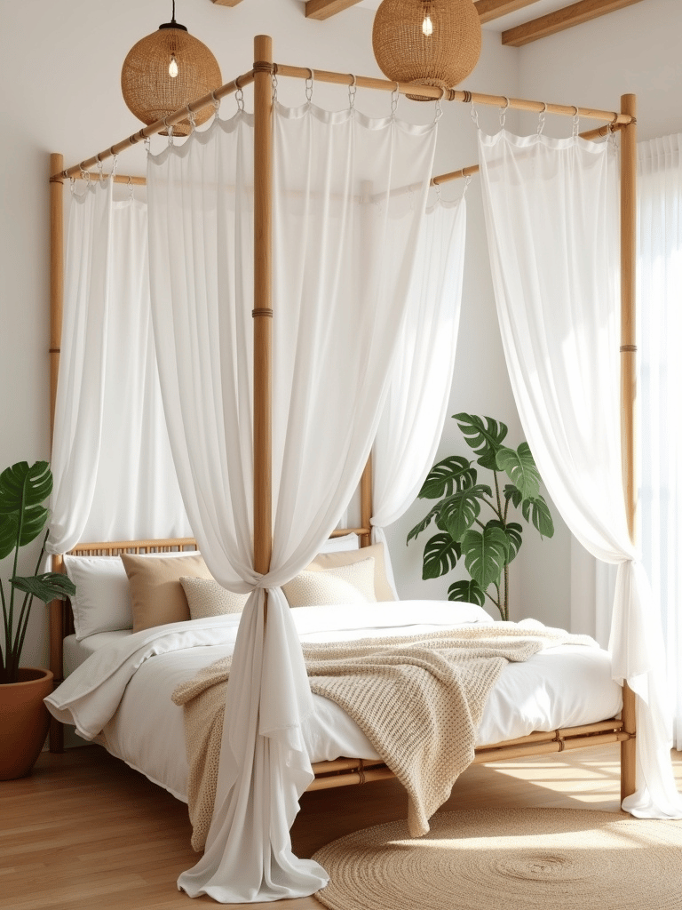 1. Natural Wood Canopy Bed