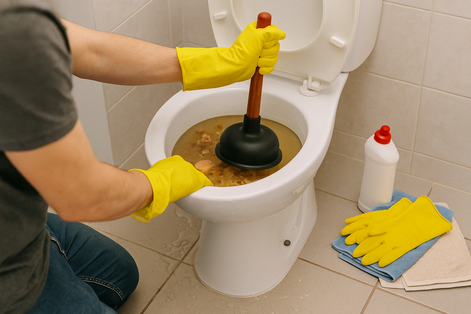 How to Unclog a Toilet Full of Poop & Water