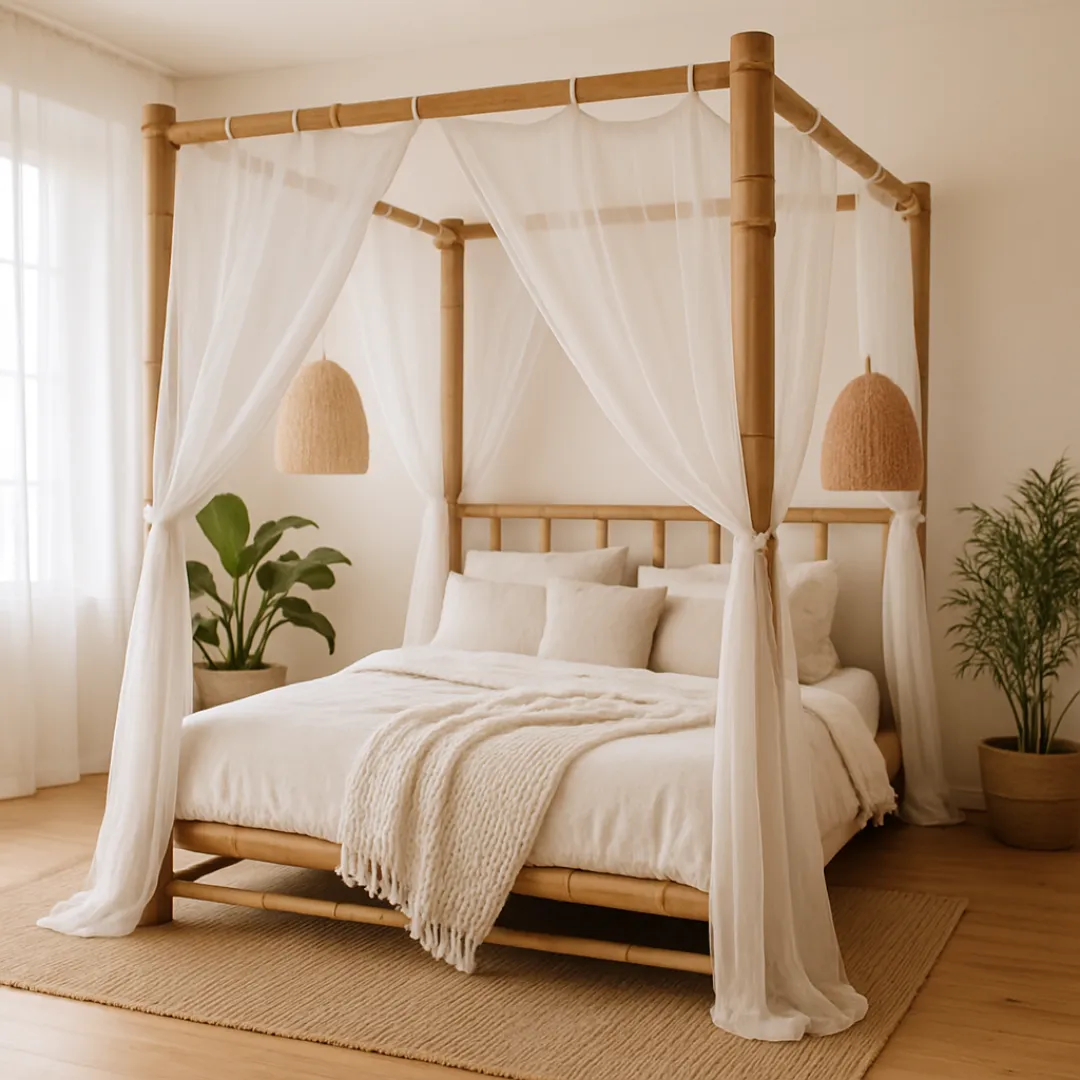 Natural Wood Canopy Bed