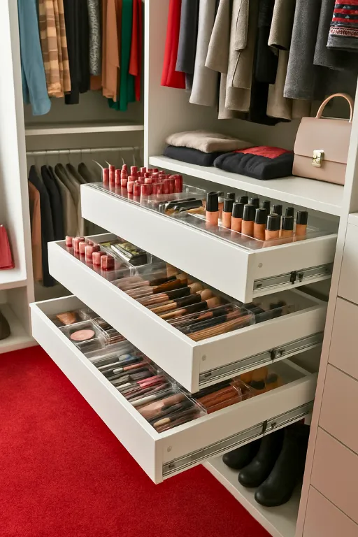 Organize Makeup in Drawers for Closet