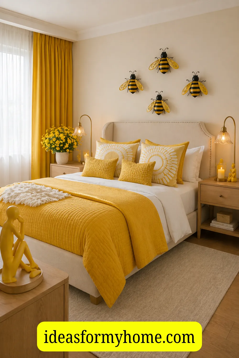 1. Honeybee-Inspired Yellow Bedroom Theme