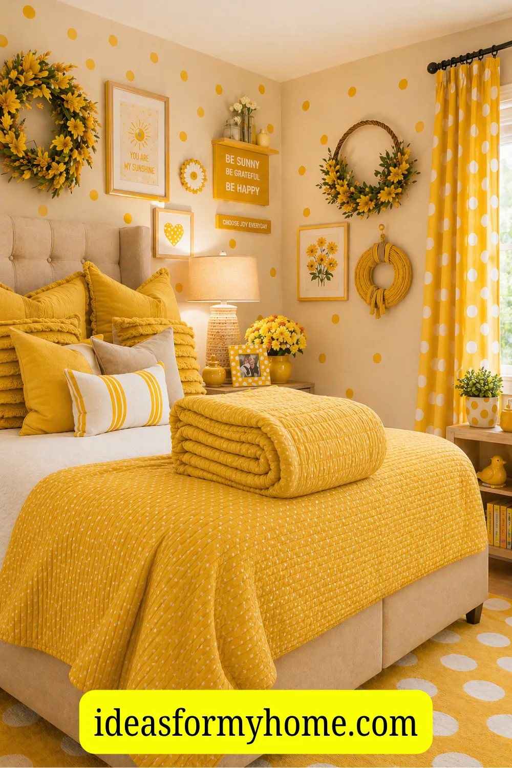 Add a Beautiful Dotted Pattern for a Cheerful Yellow Bedroom