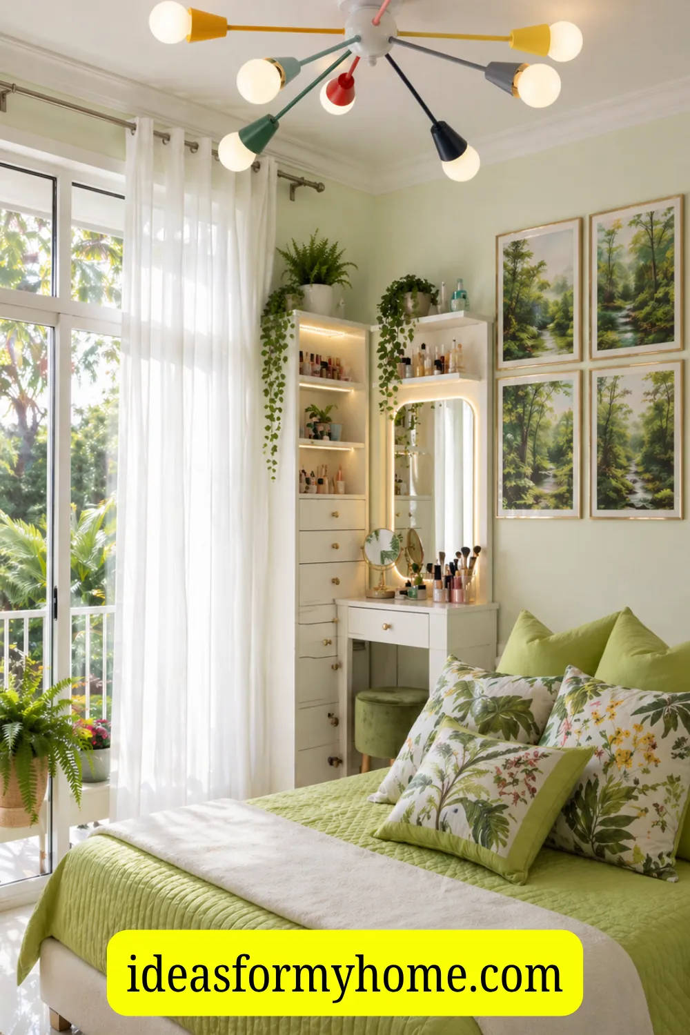 Botanical Girls Bedroom Idea with a Chic Vanity Corner