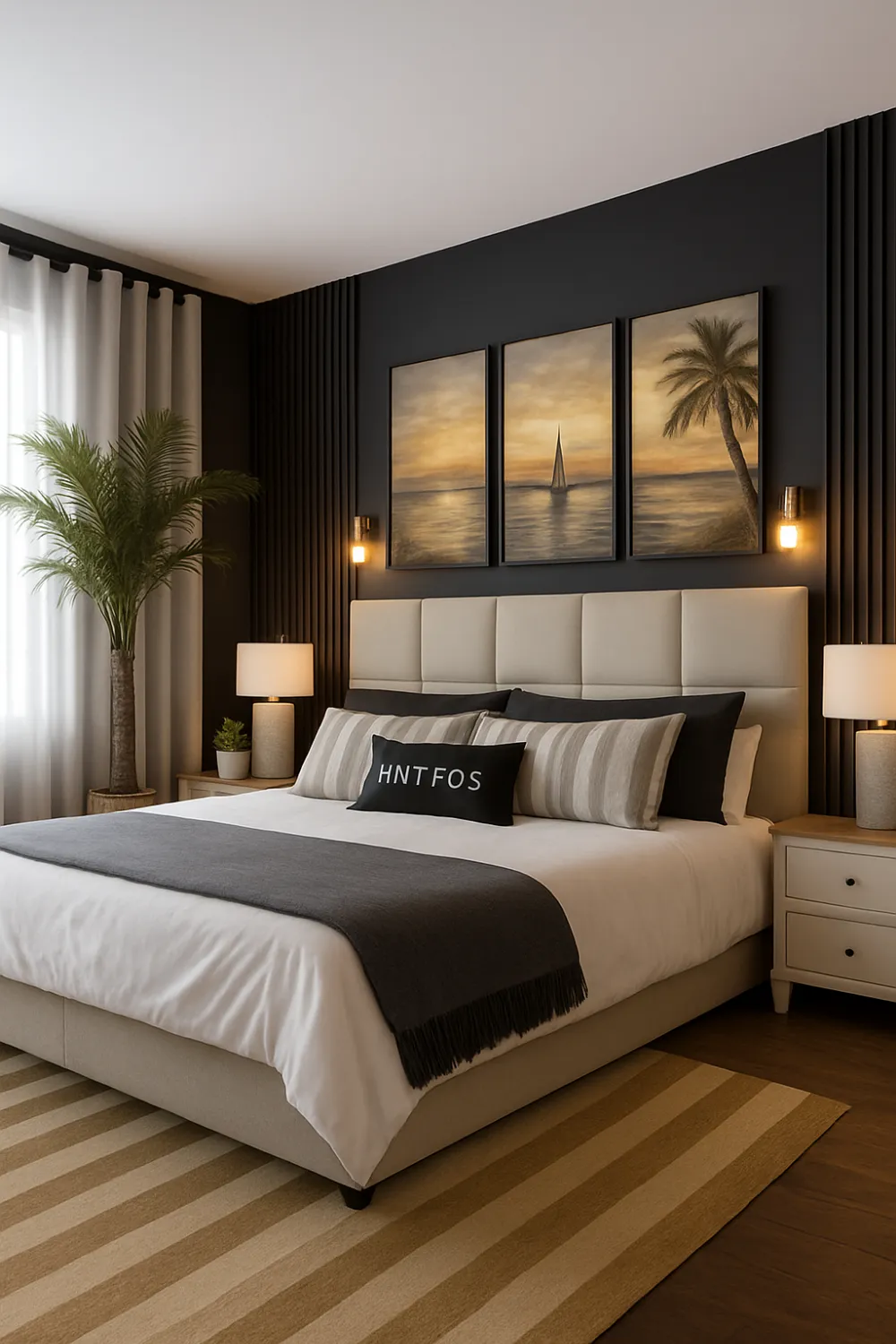 Dark Accent Wall With Soft Cream Upholstery