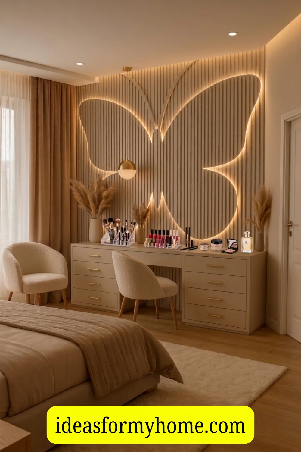 Dreamy Butterfly Vanity Wall for a Glam Girls Bedroom