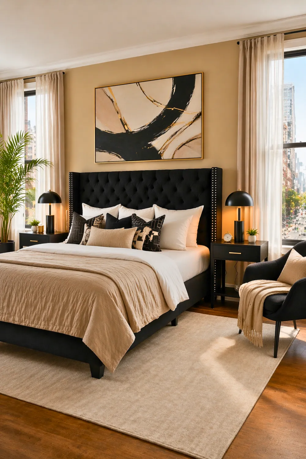 Elegant Contrast with a Tufted Black Headboard