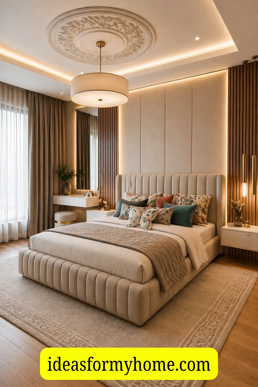 Layered Wall Panels with Warm Ambient Lighting