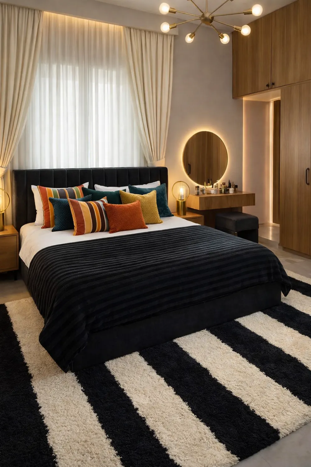 Modern Cream Glow Black Stripe Serenity