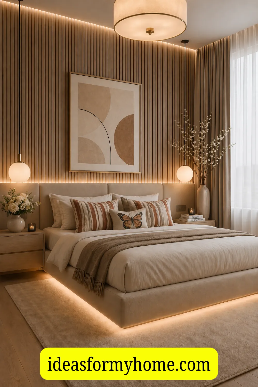 Stunning Wood Slat Accent Wall for a Modern Bedroom