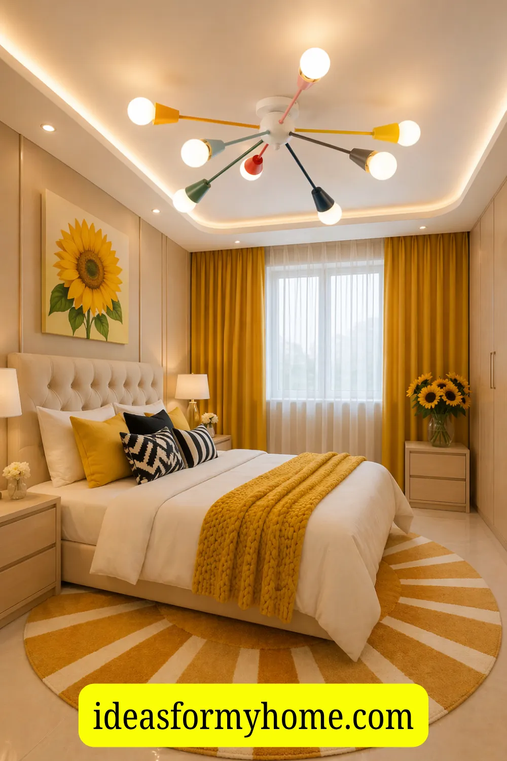 Stylish Recessed Lighting with Sunburst Rug Accent
