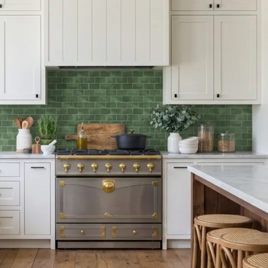 Emerald or Sage Green Kitchen Backsplash