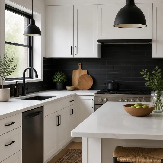 Matte Black Tile Kitchen Backsplash