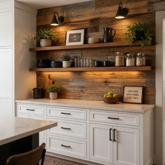Reclaimed Wood (Sealed) Kitchen Backsplash
