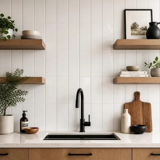 Vertical Stacked Tile Kitchen Backsplash